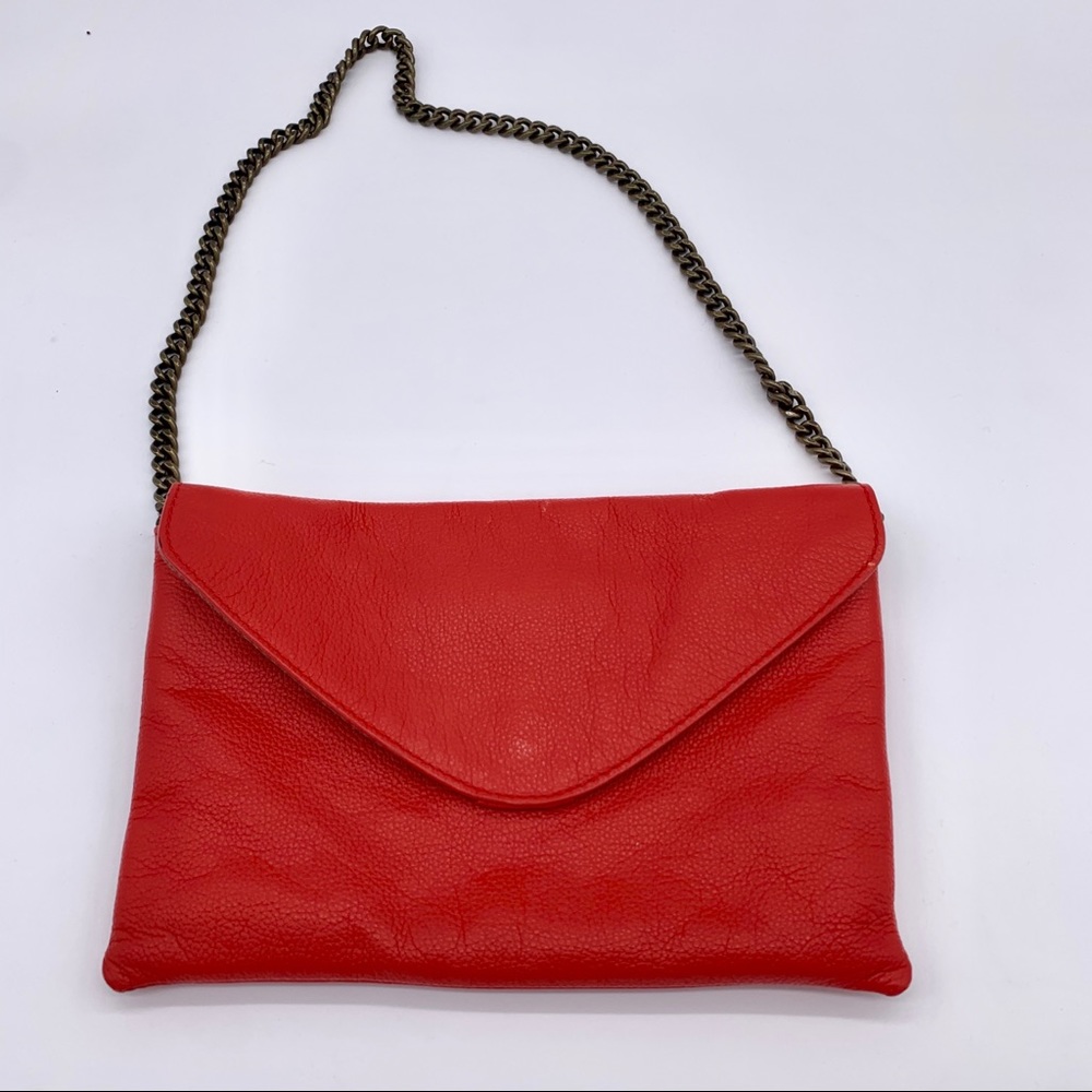 JCREW Red Leather Envelope Shoulder Bag